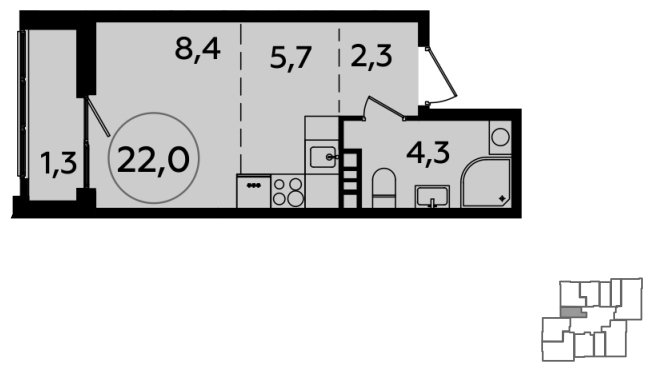 Студия без отделки, 22 м2, 7 этаж, сдача 4 квартал 2023 г., ЖК Южные сады, корпус 1.4 - объявление 1983408 - фото №1
