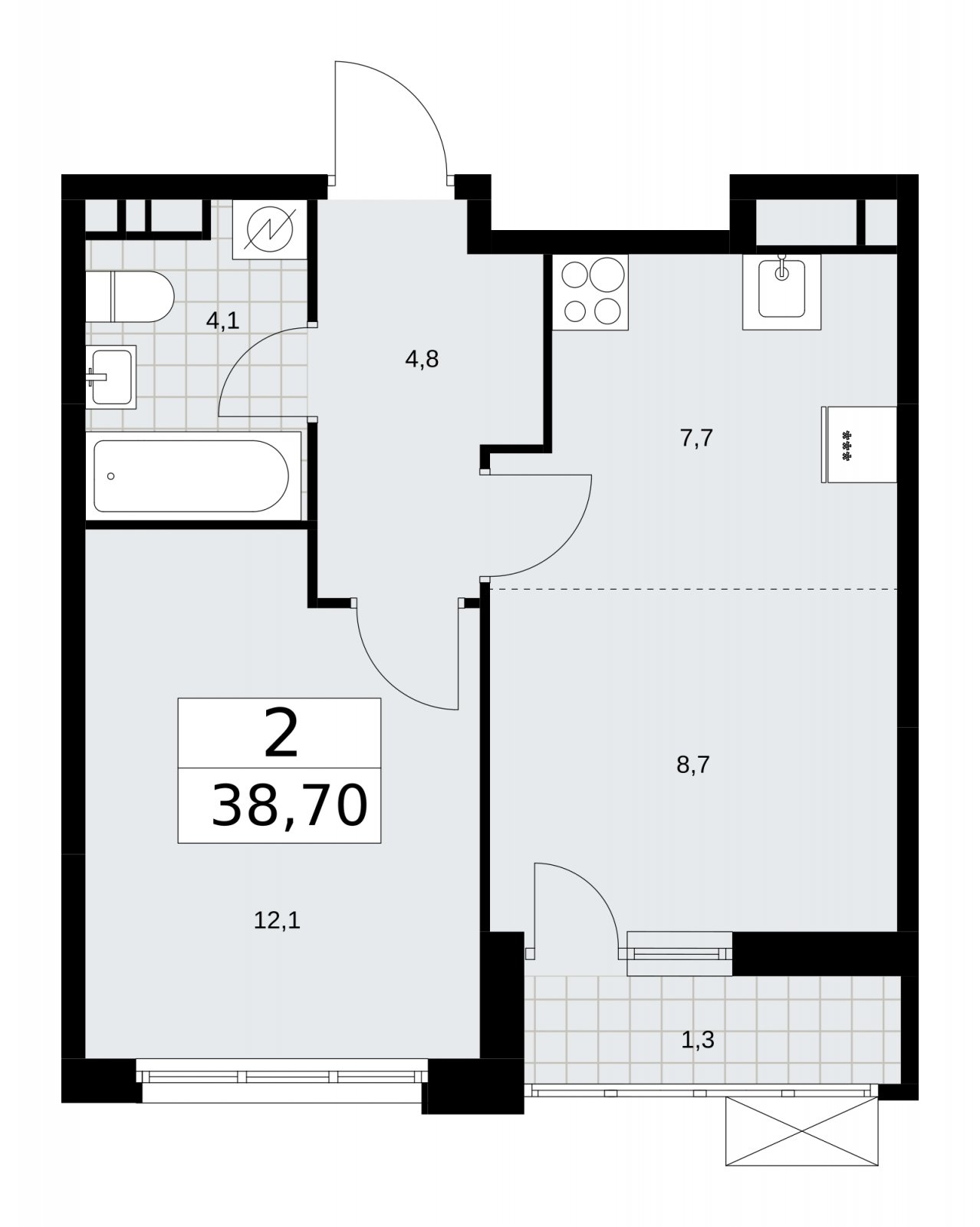 2-комнатная квартира (евро) без отделки, 38.7 м2, 9 этаж, сдача 3 квартал 2025 г., ЖК Скандинавия, корпус 28.1 - объявление 2201820 - фото №1