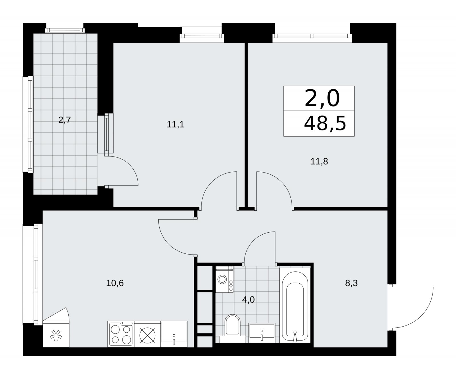 2-комнатная квартира с частичной отделкой, 48.5 м2, 9 этаж, сдача 2 квартал 2026 г., ЖК Дзен-кварталы, корпус 3.5 - объявление 2242459 - фото №1