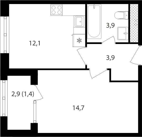1-комнатная квартира без отделки, 36.3 м2, 19 этаж, дом сдан, ЖК Михалковский, корпус 1 - объявление 2104063 - фото №1