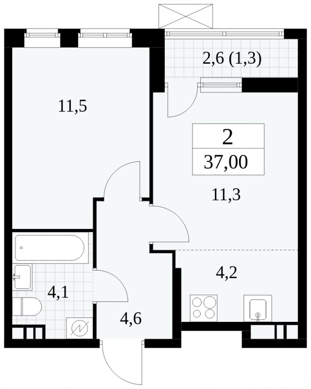 2-комнатная квартира (евро) без отделки, 37 м2, 5 этаж, сдача 1 квартал 2025 г., ЖК Прокшино, корпус 5.2.5 - объявление 1900838 - фото №1