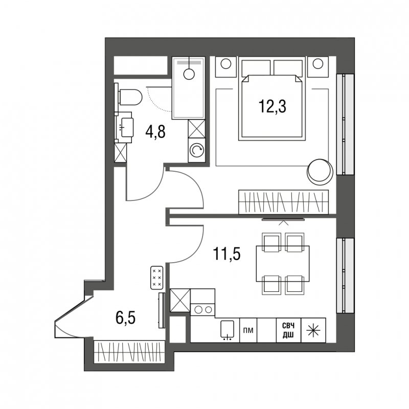 1-комнатная квартира без отделки, 35.1 м2, 2 этаж, сдача 1 квартал 2024 г., ЖК Сиреневый Парк, корпус 31 - объявление 1564317 - фото №1