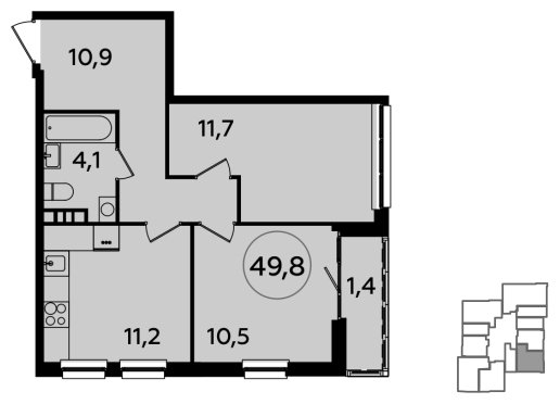 2-комнатная квартира без отделки, 49.8 м2, 5 этаж, сдача 4 квартал 2023 г., ЖК Южные сады, корпус 1.2 - объявление 2019524 - фото №1