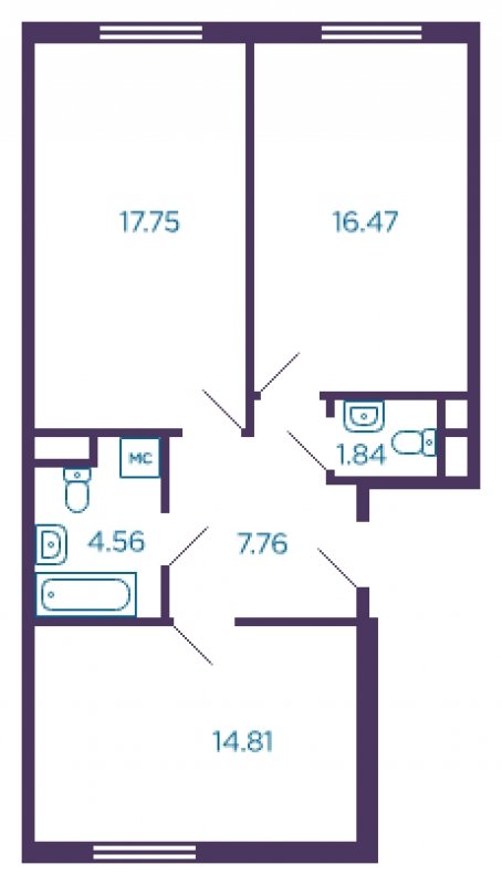 2-комнатная квартира без отделки, 63.19 м2, 1 этаж, сдача 4 квартал 2022 г., ЖК Миниполис Дивное, корпус 3 - объявление 1702486 - фото №1