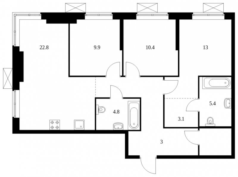 3-комнатная квартира без отделки, 86 м2, 4 этаж, сдача 4 квартал 2023 г., ЖК Holland park, корпус 11 - объявление 1653446 - фото №1