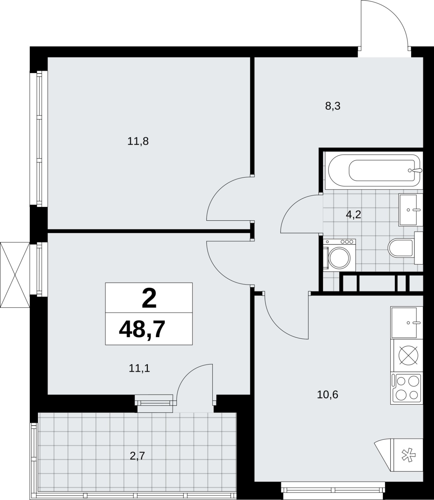 2-комнатная квартира без отделки, 48.7 м2, 7 этаж, сдача 4 квартал 2026 г., ЖК Скандинавия, корпус 2.18.1.2 - объявление 2350666 - фото №1