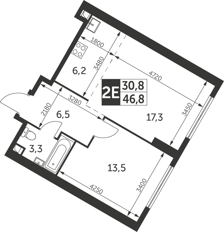 2-комнатная квартира без отделки, 46.8 м2, 44 этаж, дом сдан, ЖК Архитектор, корпус 1 - объявление 2374937 - фото №1