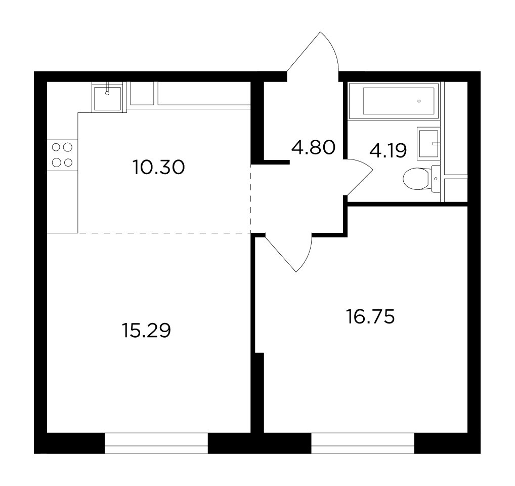 2-комнатная квартира без отделки, 51.33 м2, 12 этаж, дом сдан, ЖК КутузовGRAD 2, корпус 3 - объявление 2007635 - фото №1
