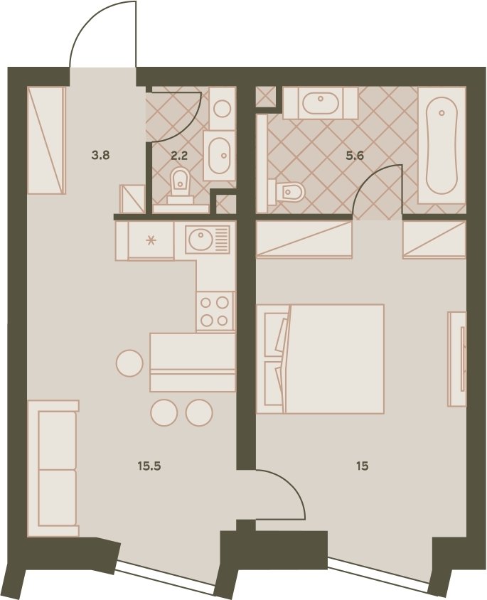 2-комнатная квартира без отделки, 42.7 м2, 31 этаж, дом сдан, ЖК Eniteo, корпус 2 - объявление 2326750 - фото №1