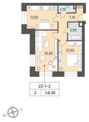 1-комнатная квартира 2 м2, 6 этаж, дом сдан, ЖК ЗИЛАРТ, корпус ZILART TOWER - объявление 1691805 - фото №1