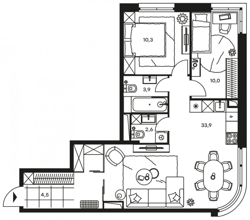 3-комнатные апартаменты без отделки, 65.2 м2, 5 этаж, дом сдан, ЖК Level Стрешнево, корпус Север - объявление 1850408 - фото №1