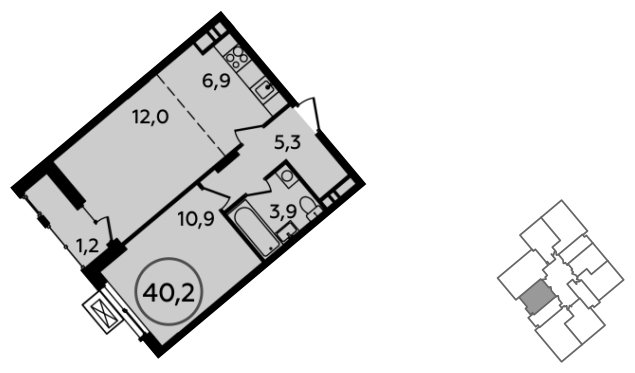 2-комнатная квартира (евро) с полной отделкой, 40.2 м2, 11 этаж, сдача 1 квартал 2023 г., ЖК Прокшино, корпус 2.2 - объявление 1870504 - фото №1