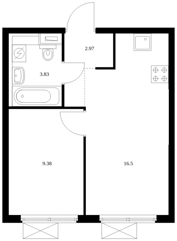 1-комнатная квартира с полной отделкой, 32.68 м2, 30 этаж, сдача 4 квартал 2024 г., ЖК Матвеевский Парк, корпус 1.3 - объявление 1964891 - фото №1