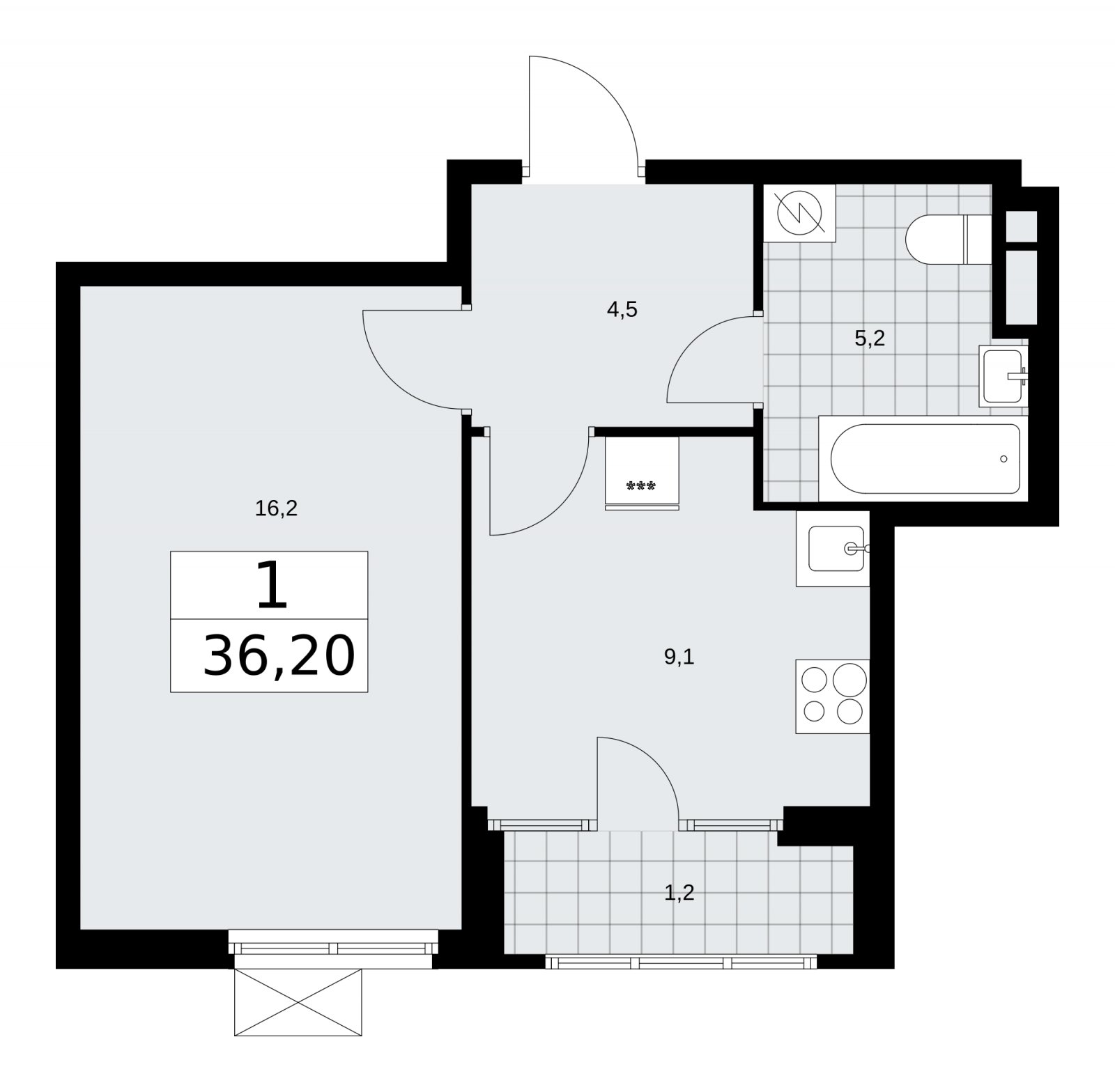 1-комнатная квартира с частичной отделкой, 36.2 м2, 3 этаж, сдача 1 квартал 2026 г., ЖК Дом на Зорге, корпус 25 - объявление 2220995 - фото №1