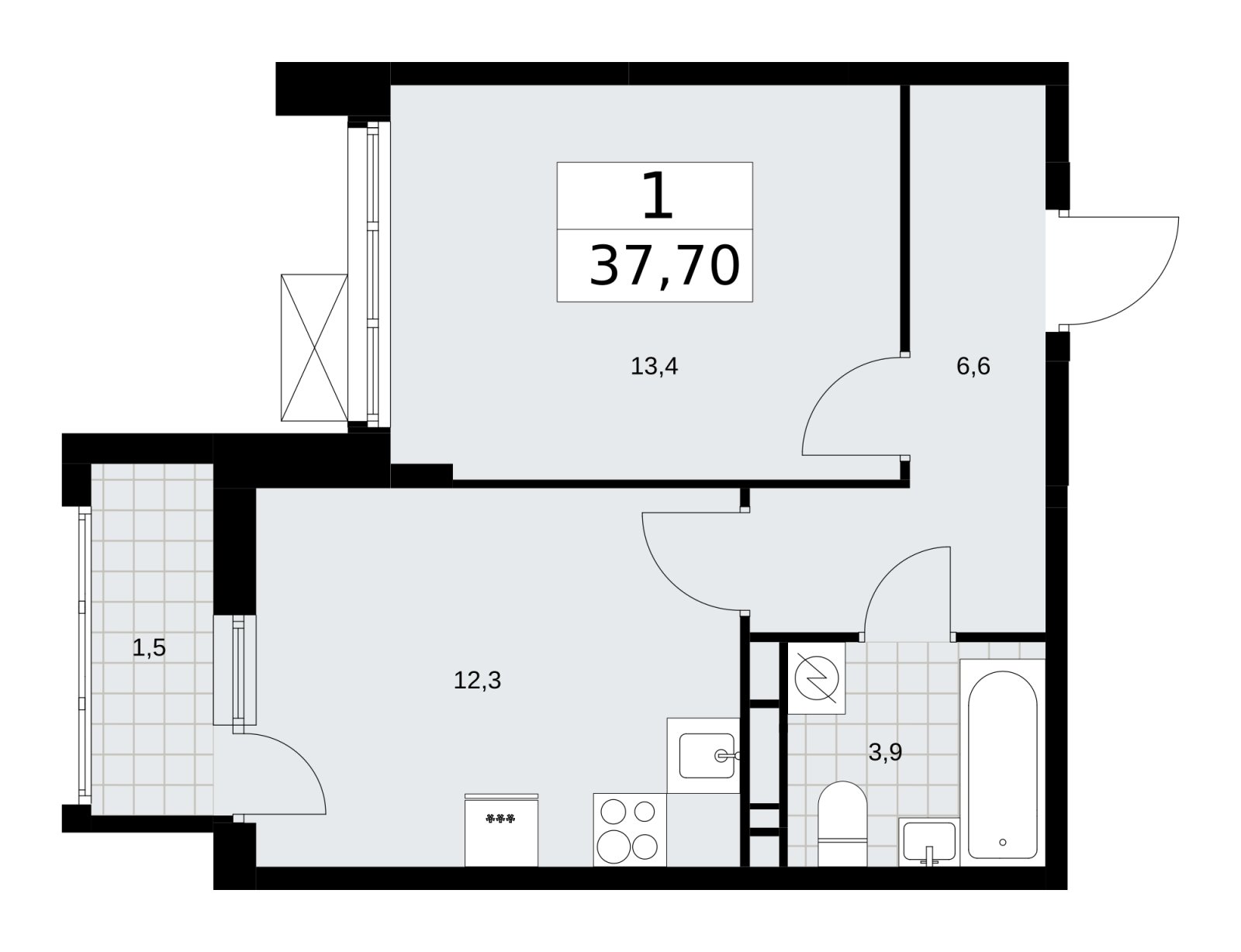 1-комнатная квартира без отделки, 37.7 м2, 8 этаж, сдача 3 квартал 2025 г., ЖК Скандинавия, корпус 28.2 - объявление 2202366 - фото №1