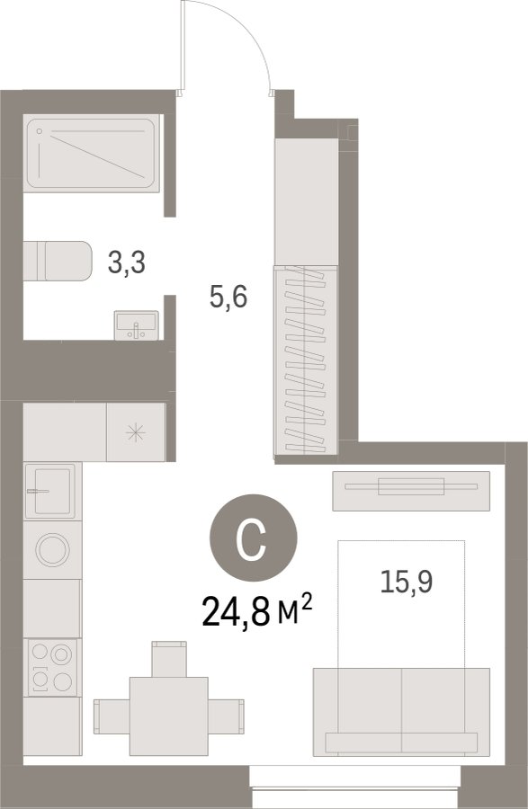 Студия с частичной отделкой, 24.78 м2, 2 этаж, дом сдан, ЖК Первый квартал, корпус 5 - объявление 2275332 - фото №1