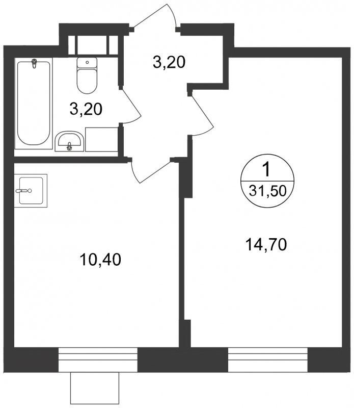 1-комнатные апартаменты с полной отделкой, 31.5 м2, 13 этаж, дом сдан, ЖК Люберцы, корпус 65 - объявление 1503245 - фото №1