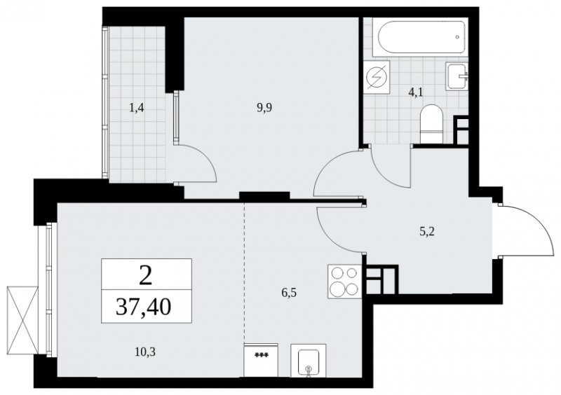2-комнатная квартира (евро) с частичной отделкой, 37.4 м2, 3 этаж, сдача 1 квартал 2025 г., ЖК Бунинские кварталы, корпус 2.2 - объявление 1882351 - фото №1