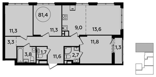 4-комнатная квартира (евро) с полной отделкой, 81.4 м2, 15 этаж, сдача 2 квартал 2024 г., ЖК Испанские кварталы, корпус 8.1 - объявление 1633439 - фото №1