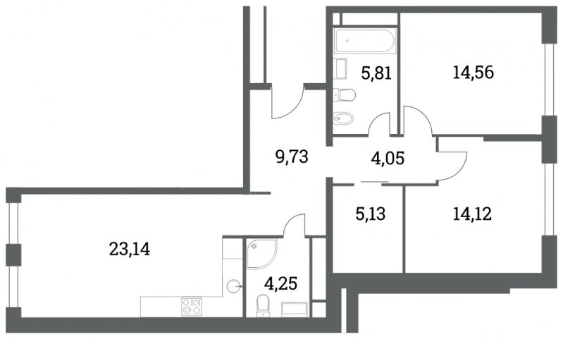 3-комнатная квартира (евро) без отделки, 80.79 м2, 4 этаж, дом сдан, ЖК Headliner, корпус 7 - объявление 1285083 - фото №1