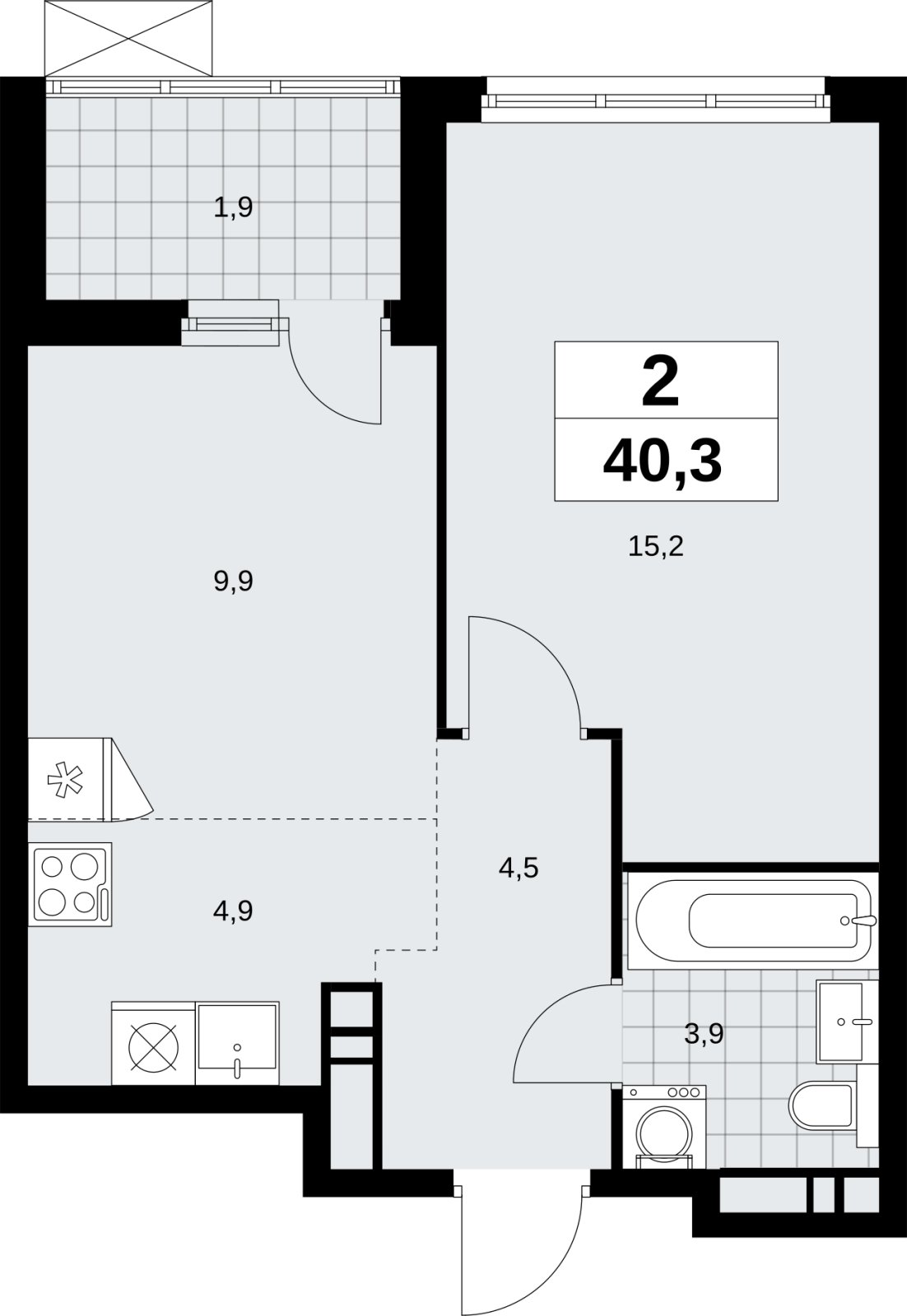 2-комнатная квартира (евро) без отделки, 40.3 м2, 12 этаж, сдача 4 квартал 2026 г., ЖК Скандинавия, корпус 2.18.1.4 - объявление 2351031 - фото №1