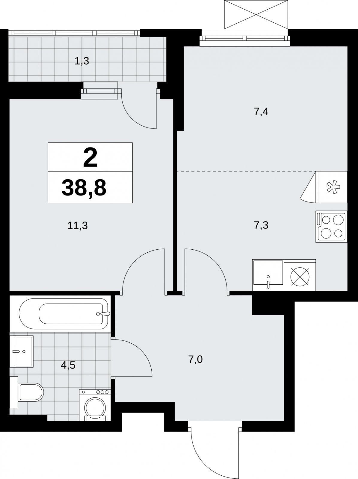 2-комнатная квартира (евро) без отделки, 38.8 м2, 3 этаж, сдача 2 квартал 2026 г., ЖК Дзен-кварталы, корпус 6.1.1 - объявление 2327136 - фото №1