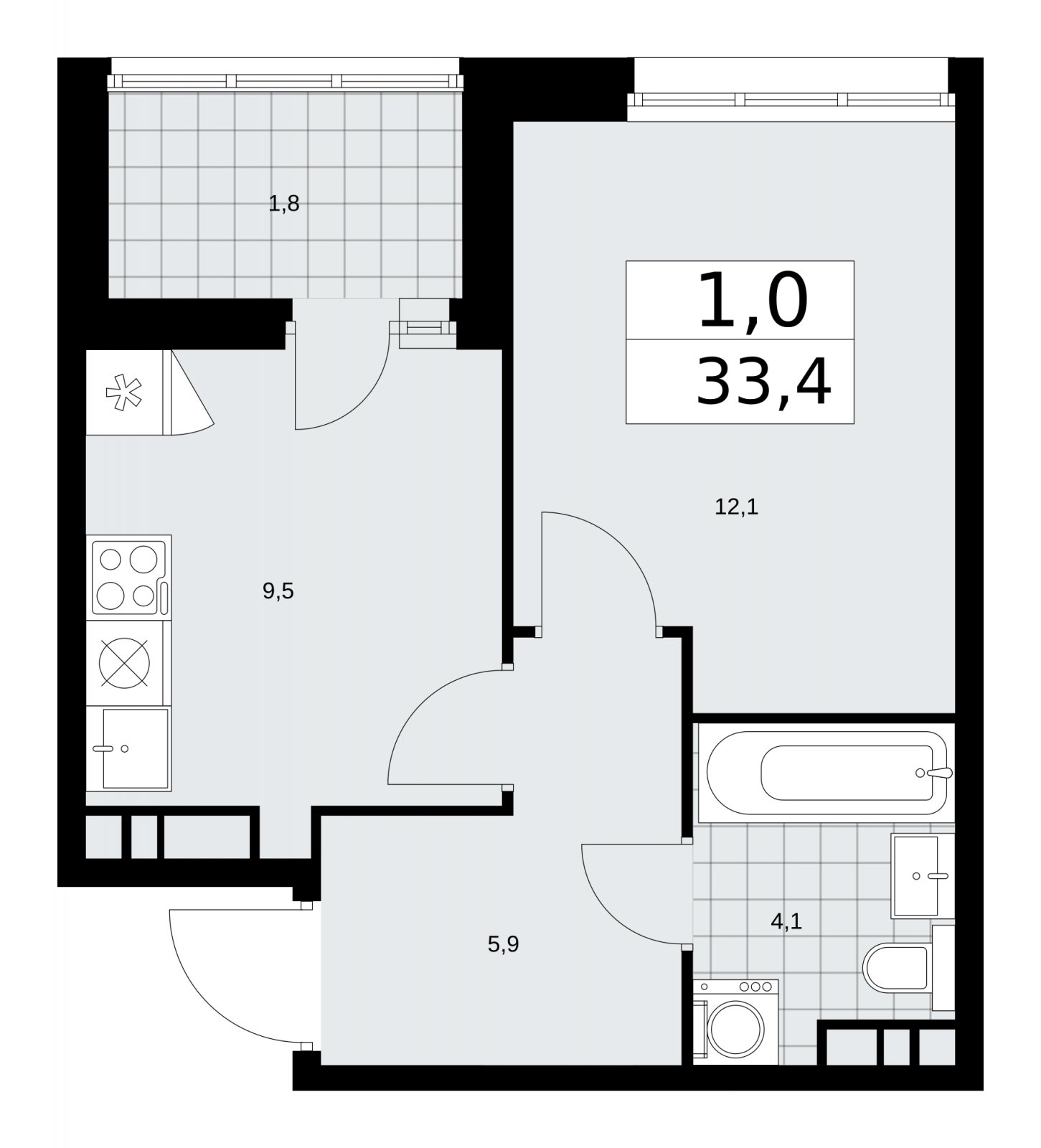 1-комнатная квартира с частичной отделкой, 33.4 м2, 9 этаж, сдача 2 квартал 2026 г., ЖК Дзен-кварталы, корпус 3.5 - объявление 2242461 - фото №1