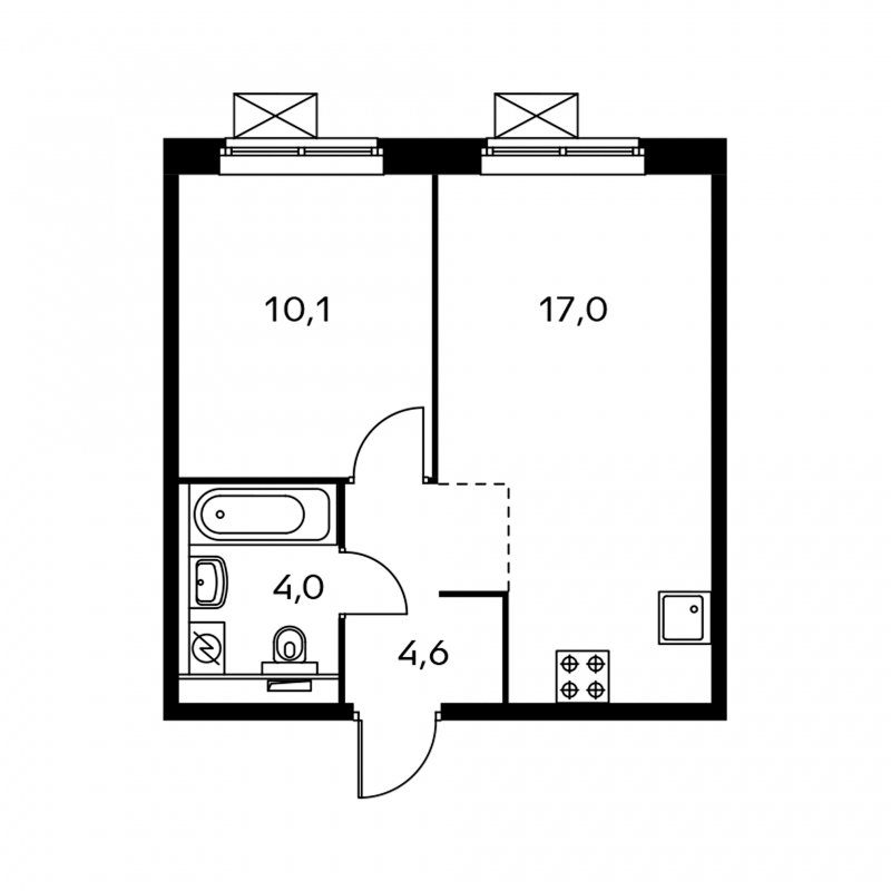 1-комнатная квартира с полной отделкой, 35.9 м2, 2 этаж, сдача 2 квартал 2022 г., ЖК Кузьминский лес, корпус 3-4 - объявление 1417454 - фото №1