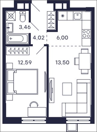 1-комнатная квартира с частичной отделкой, 37.9 м2, 11 этаж, сдача 2 квартал 2025 г., ЖК Квартал Тетрис, корпус "Квартал Тетрис 2.2" - объявление 2379002 - фото №1