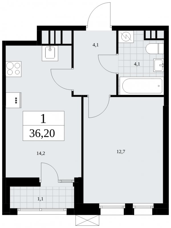 1-комнатная квартира без отделки, 36.2 м2, 5 этаж, сдача 2 квартал 2025 г., ЖК Дзен-кварталы, корпус 2.3 - объявление 1932541 - фото №1