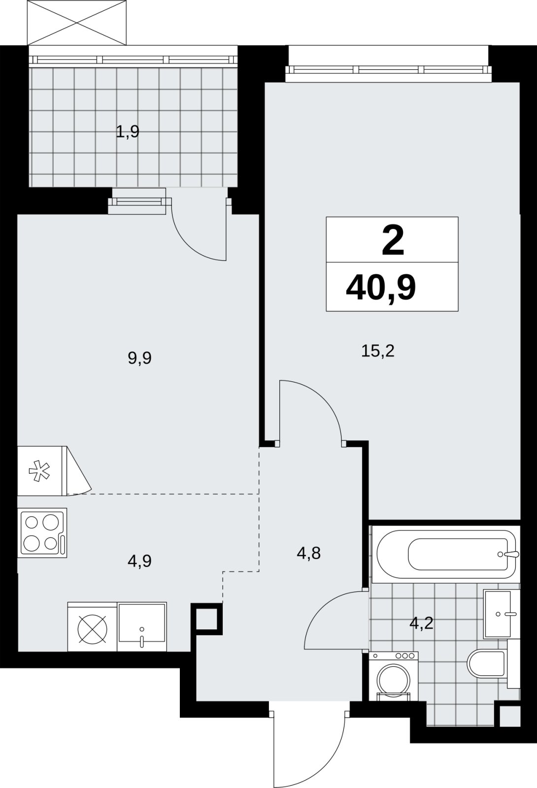 2-комнатная квартира (евро) с полной отделкой, 40.9 м2, 2 этаж, сдача 1 квартал 2027 г., ЖК Скандинавия, корпус 2.18.2.3 - объявление 2351323 - фото №1