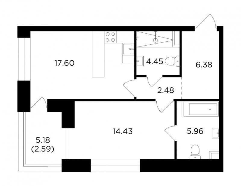 1-комнатная квартира без отделки, 53.89 м2, 6 этаж, сдача 4 квартал 2023 г., ЖК FORIVER, корпус 7 - объявление 1853464 - фото №1