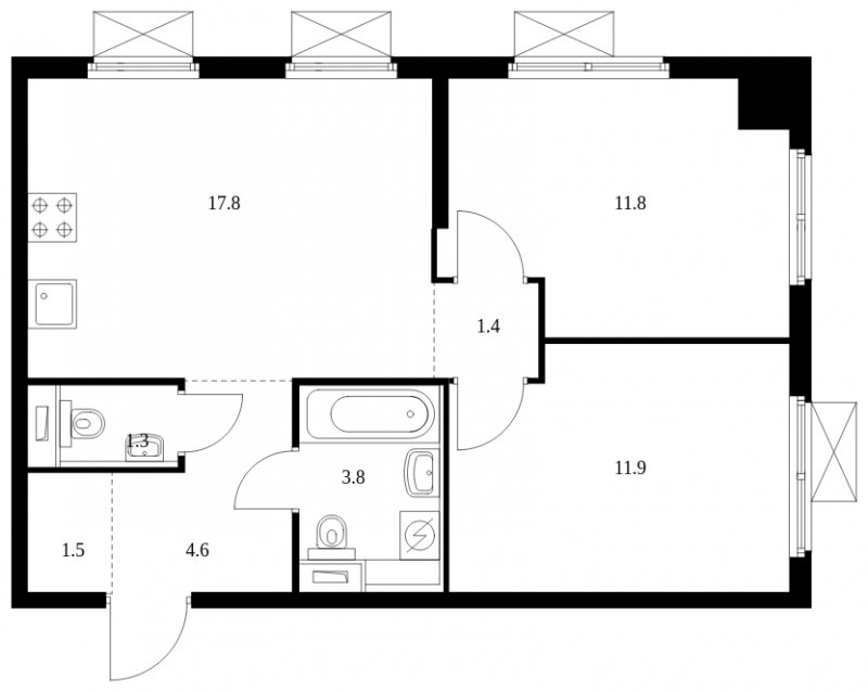 2-комнатная квартира с полной отделкой, 54.1 м2, 9 этаж, сдача 1 квартал 2025 г., ЖК Середневский лес, корпус 3.2 - объявление 2021580 - фото №1