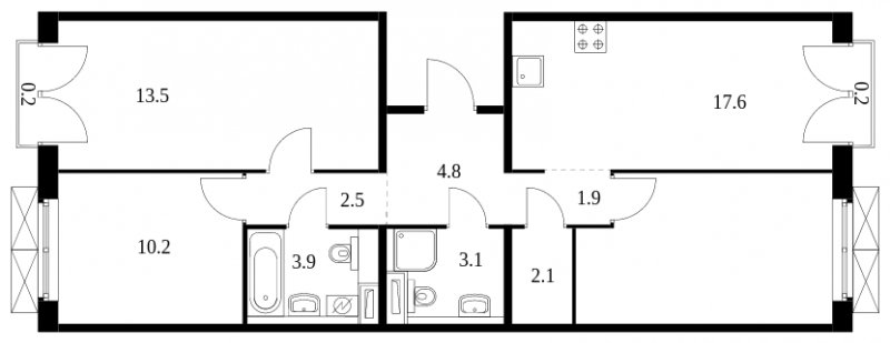 3-комнатная квартира с полной отделкой, 77.5 м2, 5 этаж, сдача 3 квартал 2023 г., ЖК Середневский лес, корпус 1.2 - объявление 1702162 - фото №1