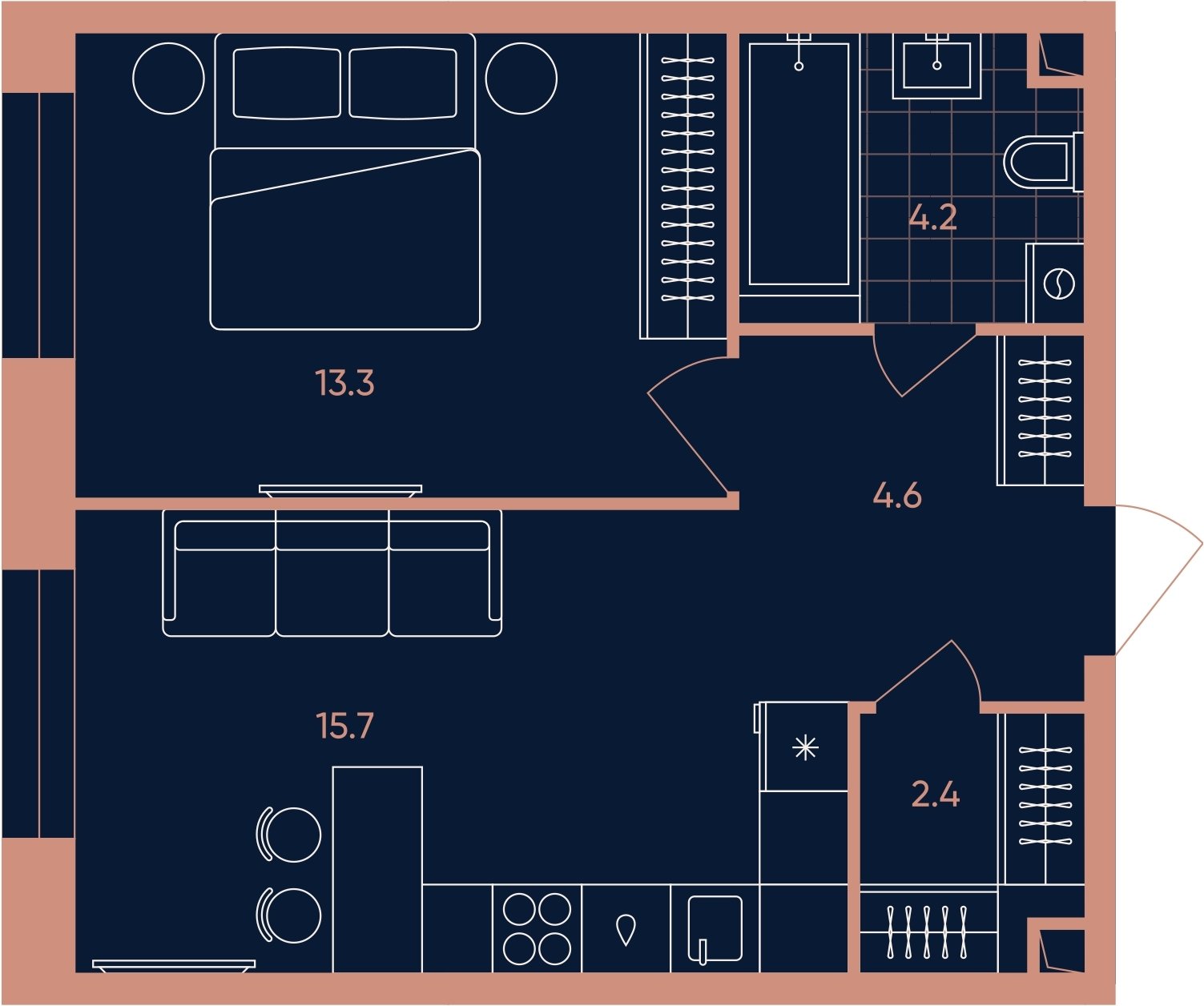 2-комнатная квартира (евро) с частичной отделкой, 40.2 м2, 17 этаж, сдача 3 квартал 2026 г., ЖК ERA, корпус 2 - объявление 2279978 - фото №1