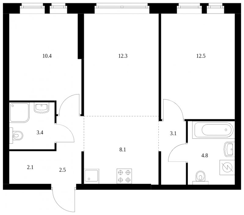 3-комнатная квартира с полной отделкой, 59.2 м2, 15 этаж, сдача 3 квартал 2023 г., ЖК Кронштадтский 9, корпус 1.1 - объявление 1689198 - фото №1