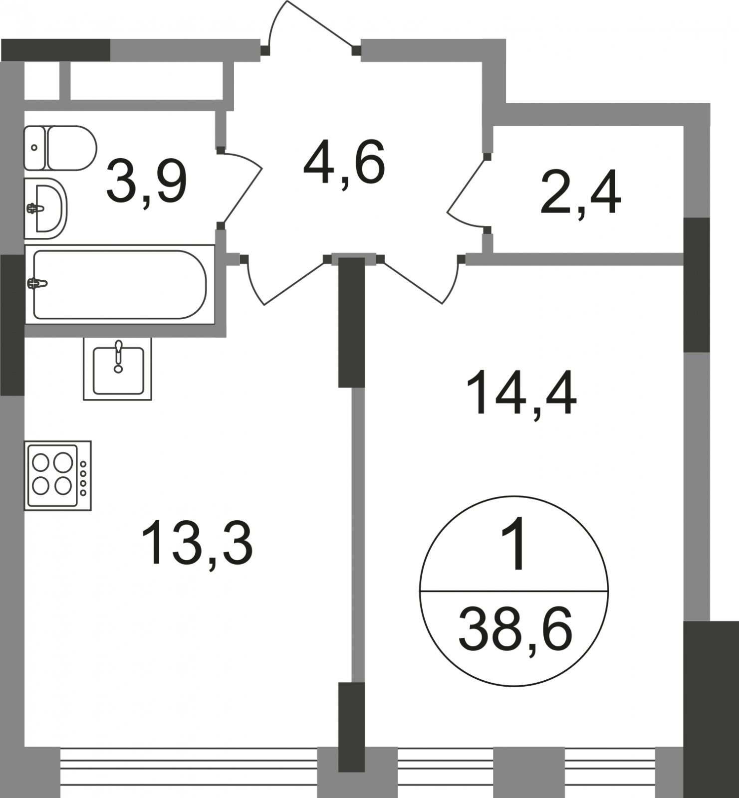 1-комнатная квартира без отделки, 38.6 м2, 10 этаж, сдача 1 квартал 2025 г., ЖК город-парк Переделкино Ближнее, корпус 17-1 - объявление 2343272 - фото №1