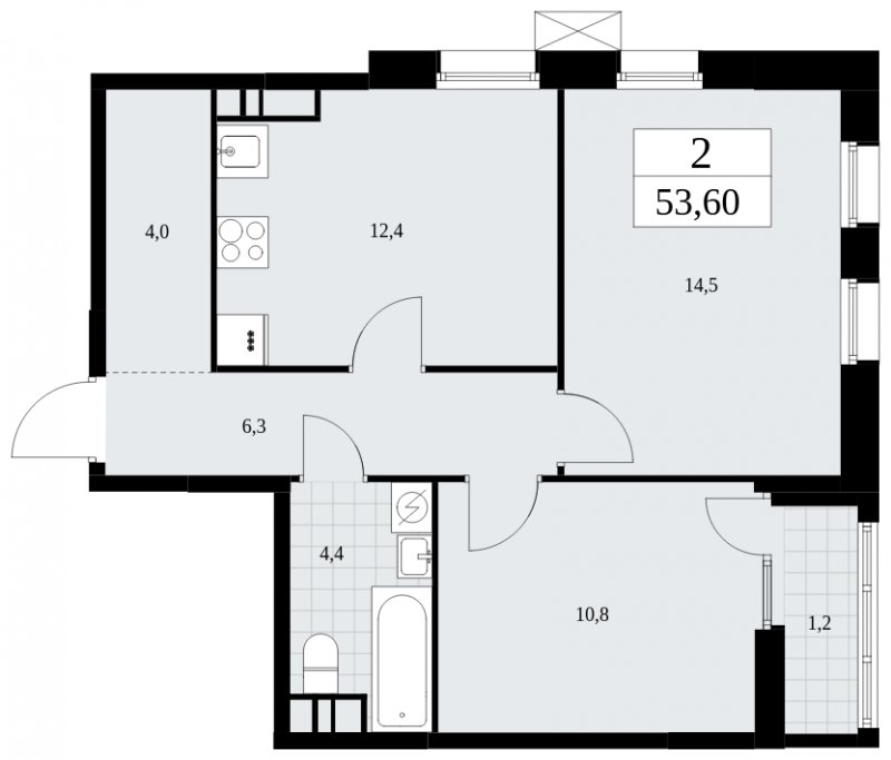 2-комнатная квартира без отделки, 53.6 м2, 8 этаж, сдача 1 квартал 2025 г., ЖК Дзен-кварталы, корпус 1.3 - объявление 1895955 - фото №1