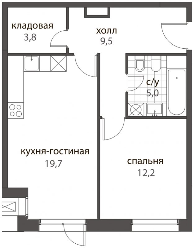 2-комнатная квартира без отделки, 50.2 м2, 1 этаж, дом сдан, ЖК HomeCity, корпус 2 - объявление 1638664 - фото №1