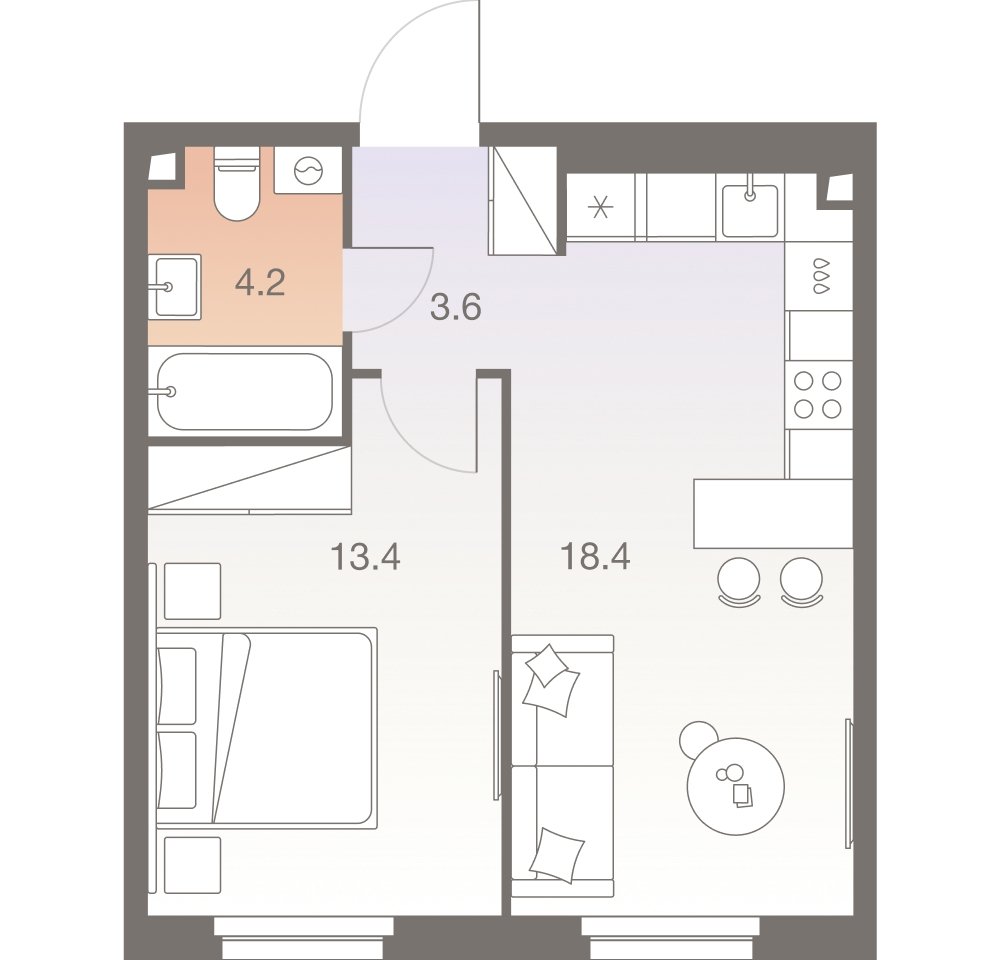 2-комнатная квартира без отделки, 39.6 м2, 30 этаж, сдача 1 квартал 2026 г., ЖК Twelve, корпус 1 - объявление 2331908 - фото №1