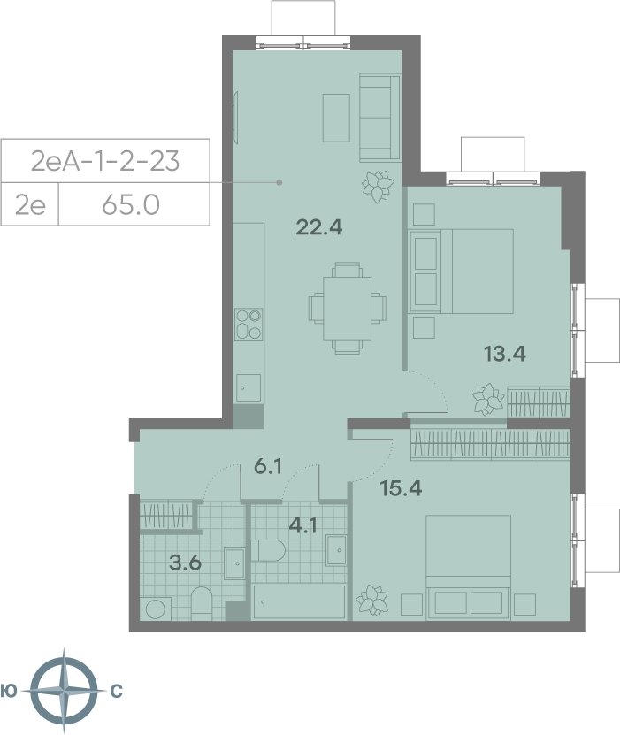 2-комнатная квартира 65 м2, 3 этаж, сдача 3 квартал 2025 г., ЖК Парксайд, корпус 1 - объявление 2185138 - фото №1
