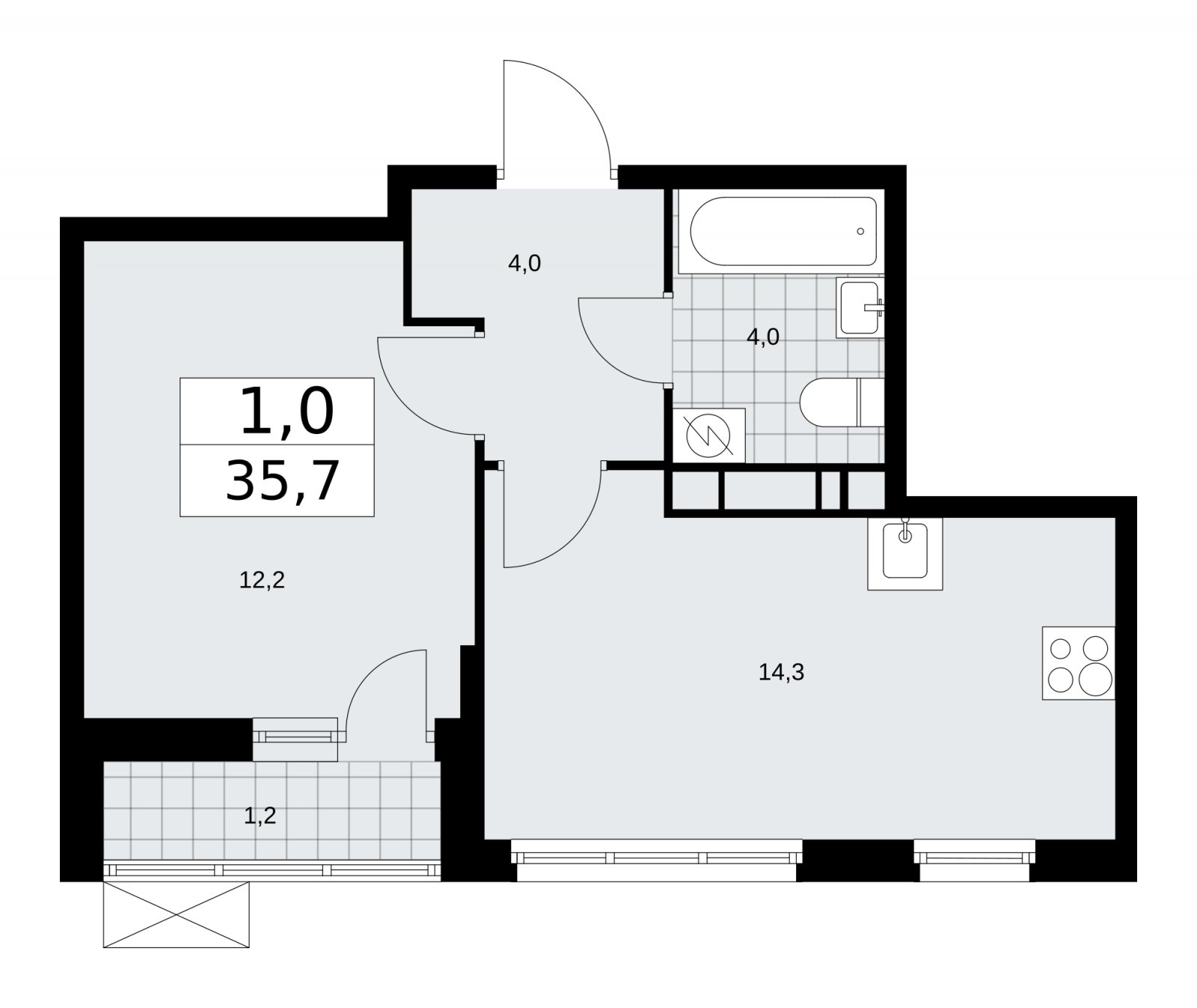 1-комнатная квартира с частичной отделкой, 35.7 м2, 10 этаж, сдача 1 квартал 2026 г., ЖК Скандинавия, корпус 37.1.2 - объявление 2216405 - фото №1