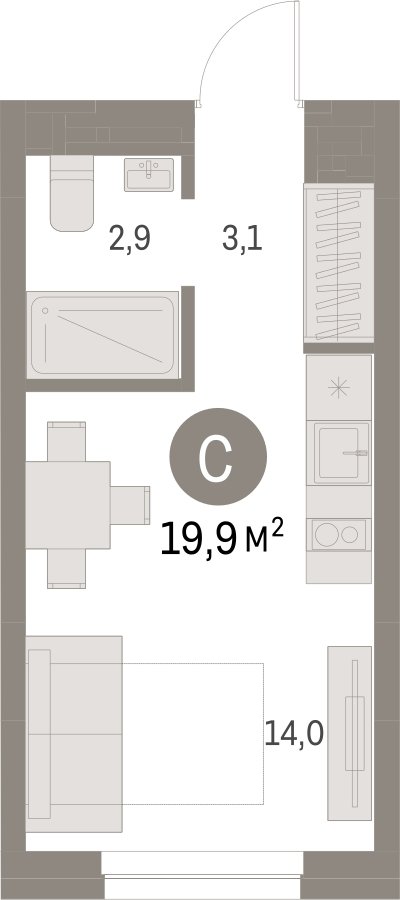 Студия с частичной отделкой, 19.9 м2, 2 этаж, дом сдан, ЖК Первый квартал, корпус 5 - объявление 2262862 - фото №1