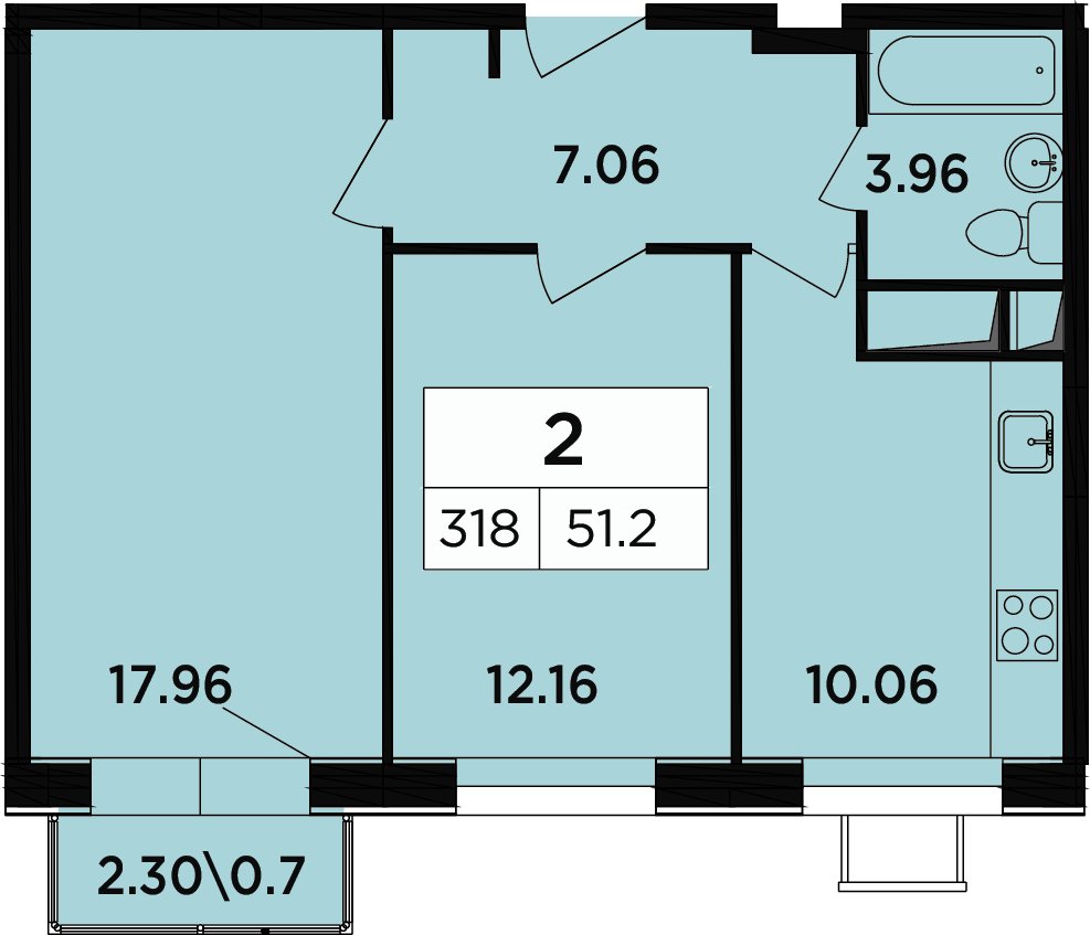 2-комнатные апартаменты 48 м2, 14 этаж, дом сдан, ЖК Легендарный Квартал на Березовой  аллее, корпус 5 - объявление 2349143 - фото №1