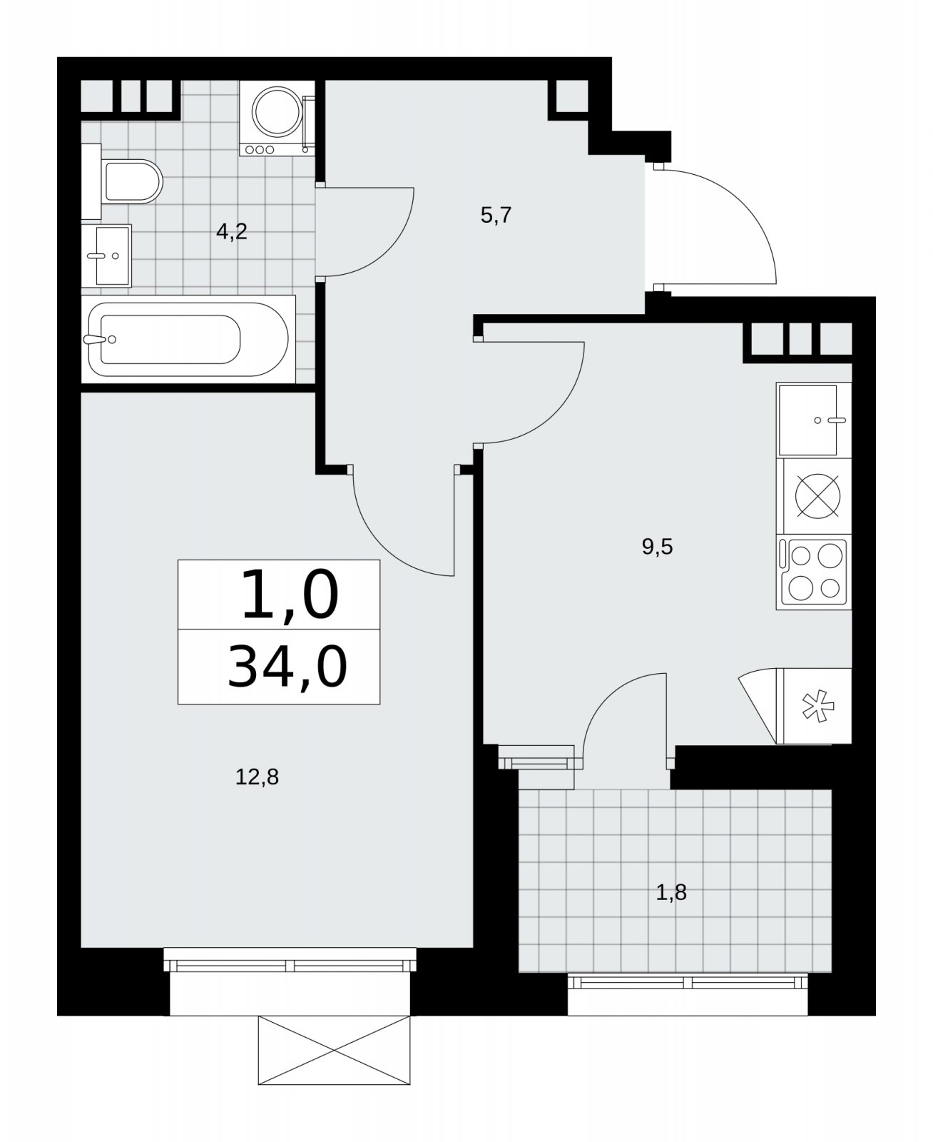 1-комнатная квартира без отделки, 34 м2, 8 этаж, сдача 4 квартал 2025 г., ЖК Бунинские кварталы, корпус 6.5 - объявление 2252802 - фото №1