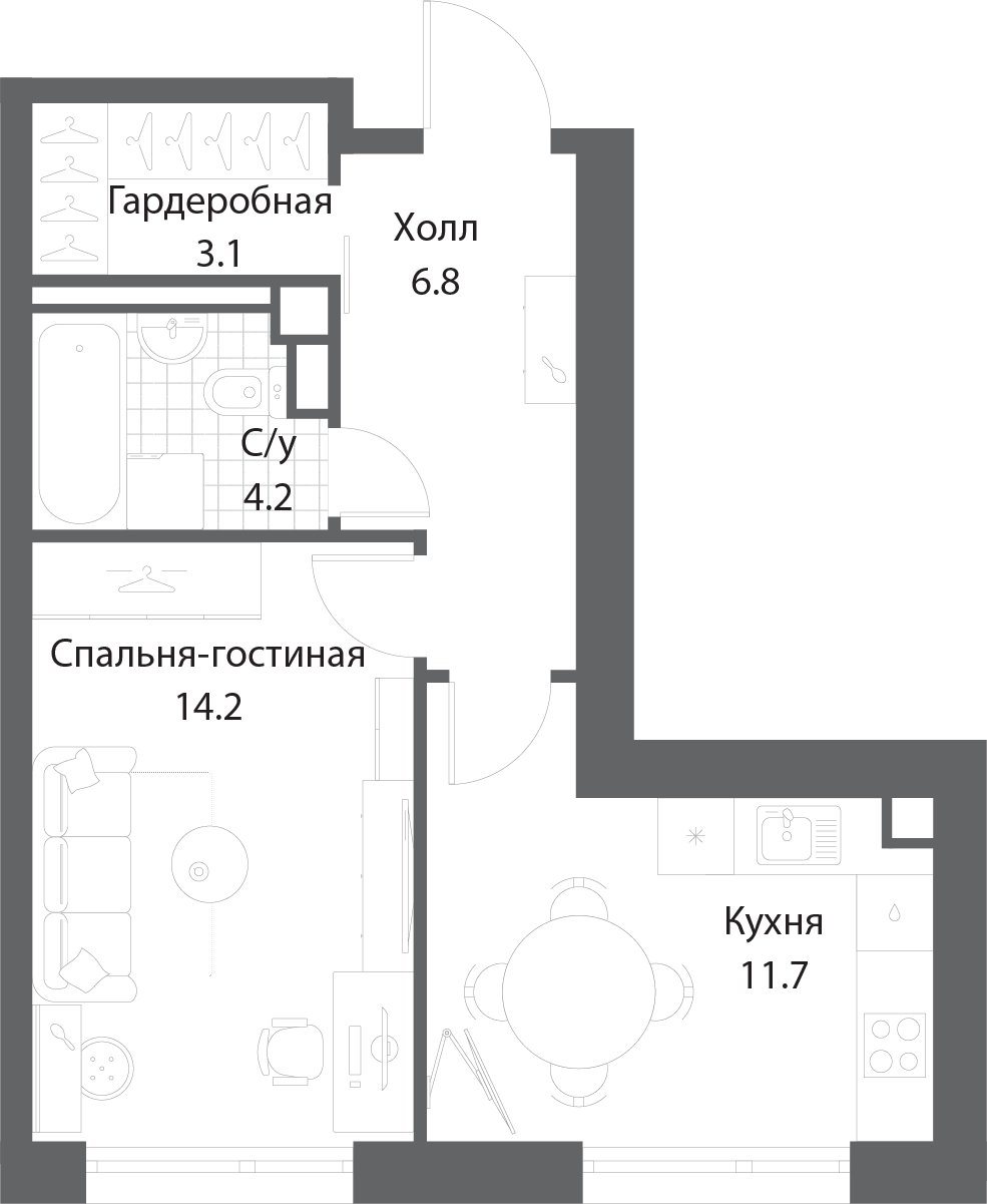1-комнатная квартира без отделки, 39.6 м2, 4 этаж, сдача 3 квартал 2025 г., ЖК Nagatino i-Land, корпус 2 (3 очередь) - объявление 1977436 - фото №1