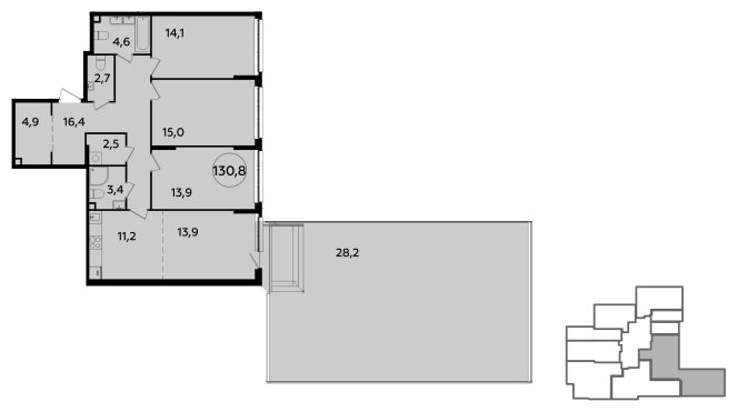 3-комнатная квартира без отделки, 130.8 м2, 2 этаж, сдача 1 квартал 2024 г., ЖК Южные сады, корпус 1.2 - объявление 1656582 - фото №1