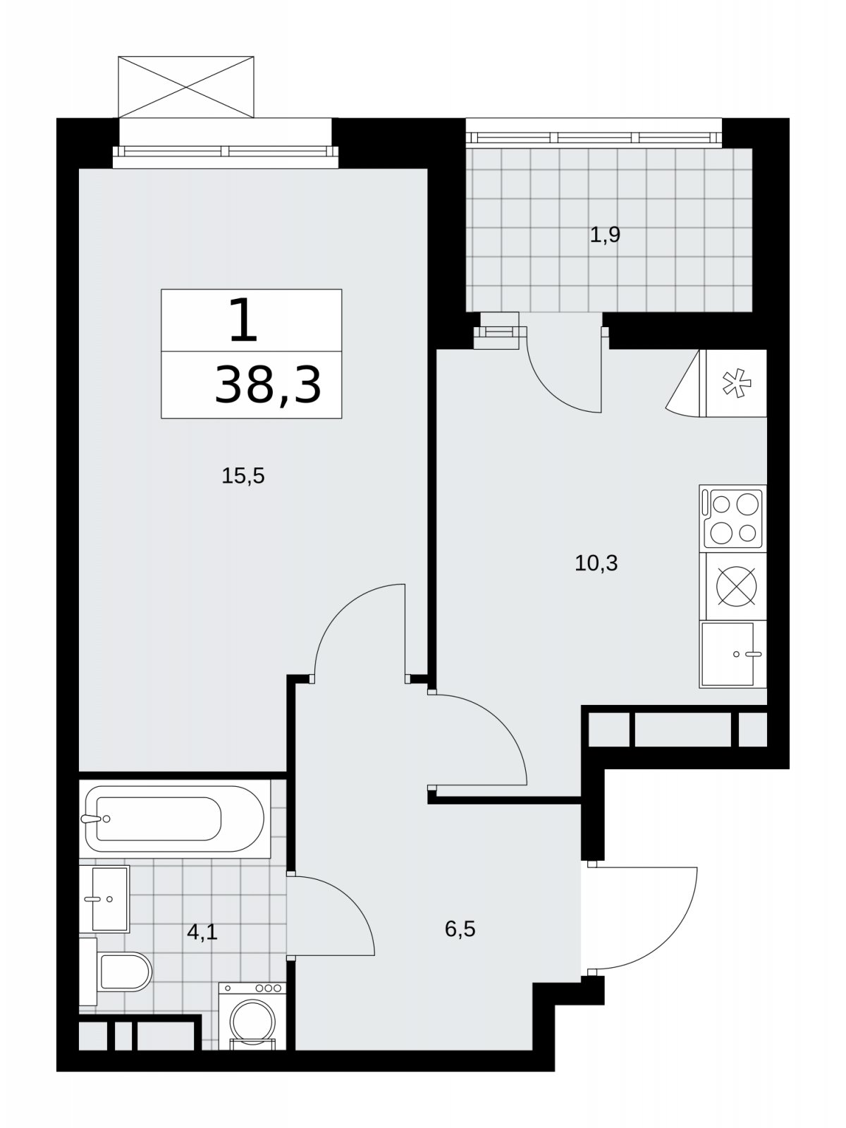 1-комнатная квартира с частичной отделкой, 38.3 м2, 13 этаж, сдача 2 квартал 2026 г., ЖК Скандинавия, корпус 25.2 - объявление 2283562 - фото №1