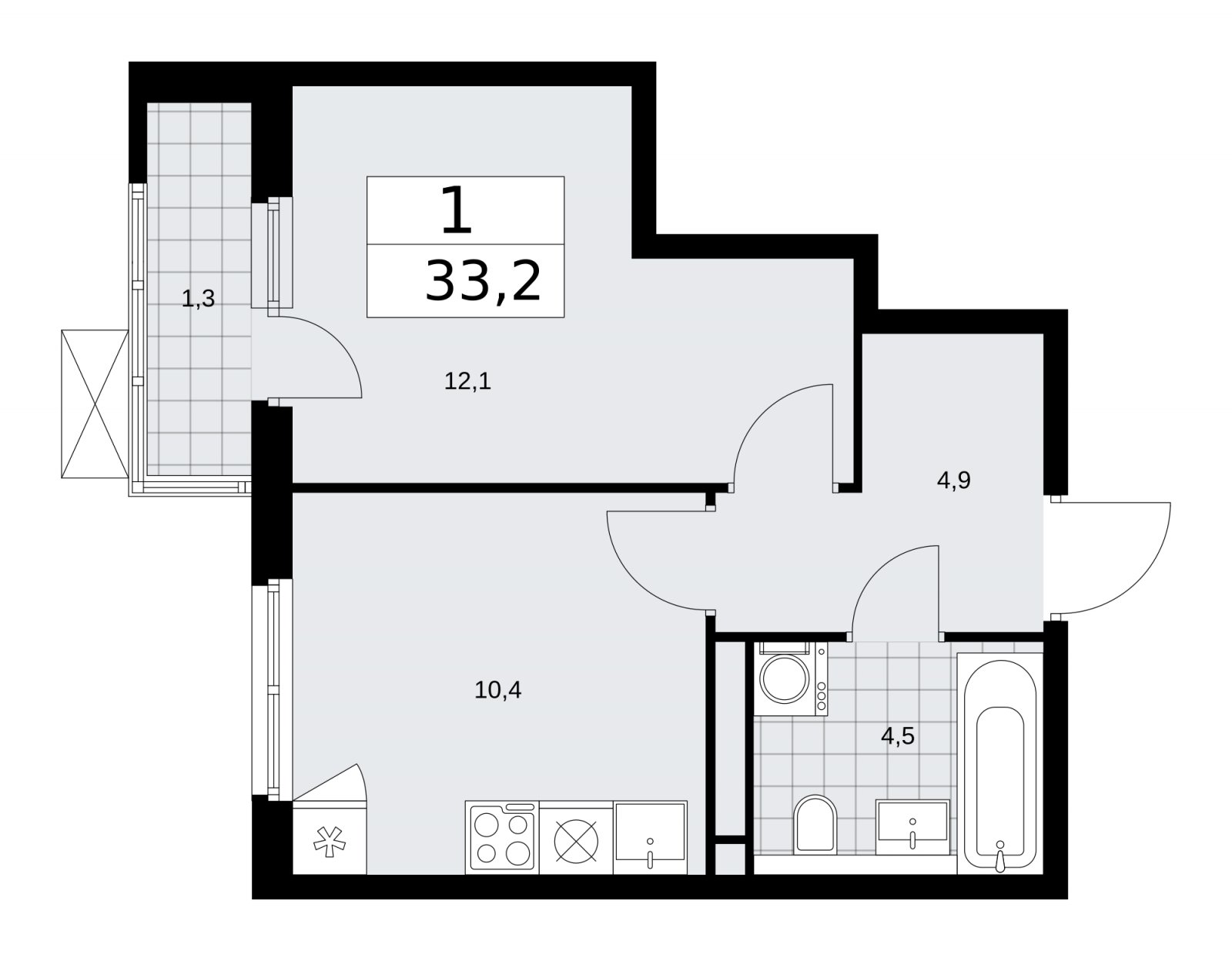 1-комнатная квартира без отделки, 33.2 м2, 6 этаж, сдача 1 квартал 2026 г., ЖК Прокшино, корпус 11.2.1 - объявление 2269923 - фото №1