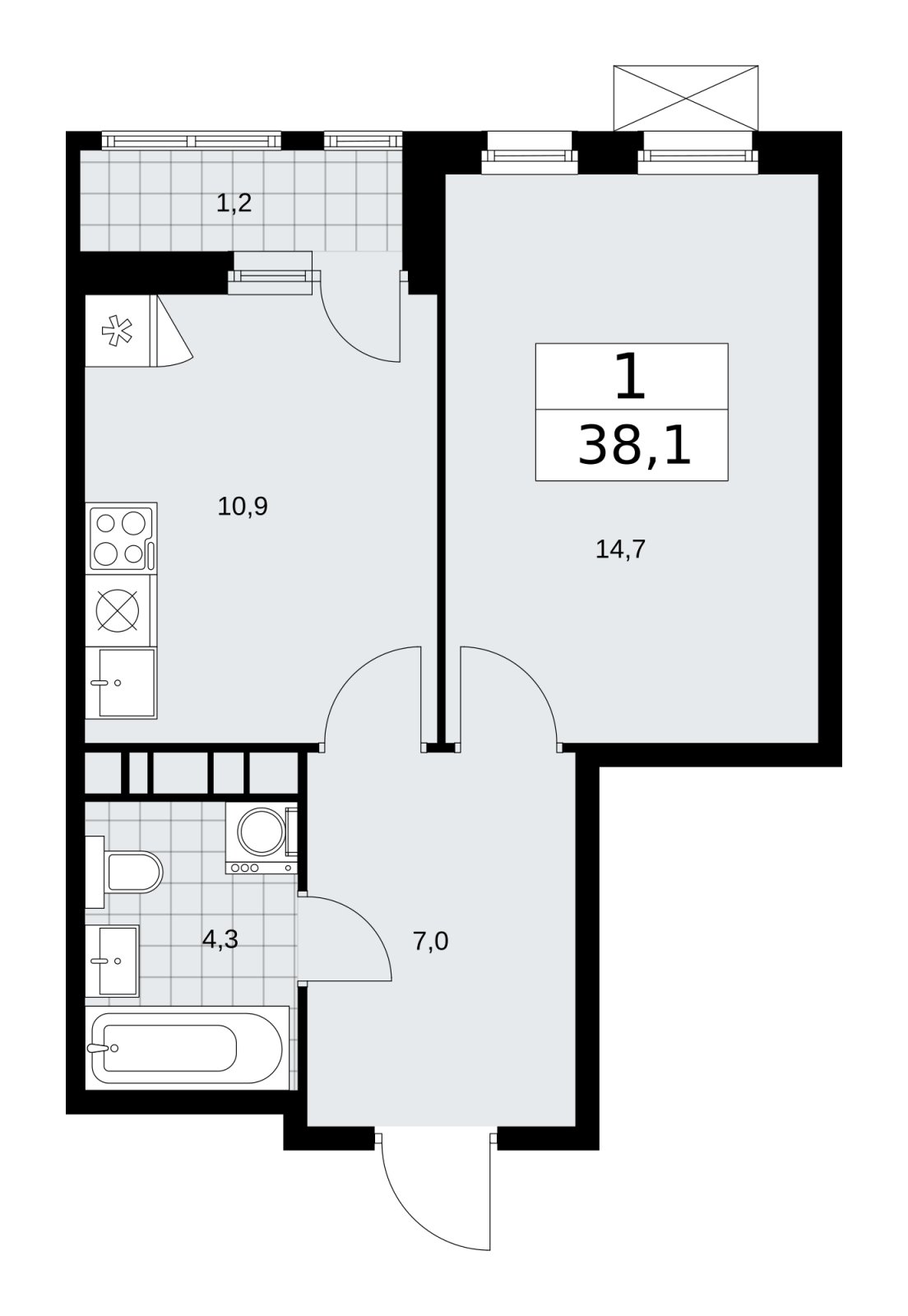 1-комнатная квартира без отделки, 38.1 м2, 8 этаж, сдача 1 квартал 2026 г., ЖК Скандинавия, корпус 37.2.2 - объявление 2254520 - фото №1